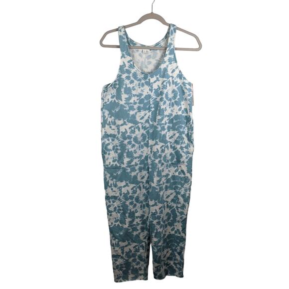 Tie Dye Fleece Lounge Playsuit Colsie Aqua XS Blue Bodysuit Capris Pockets Retro - Picture 1 of 8